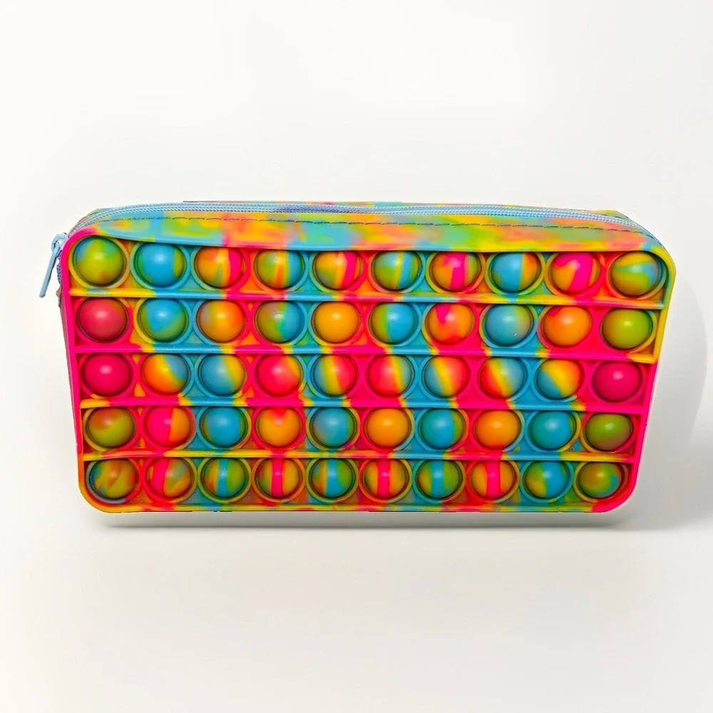 Pop It Pencil Case Fidget Toy Rainbow Silicone Pouch School Makeup Bag